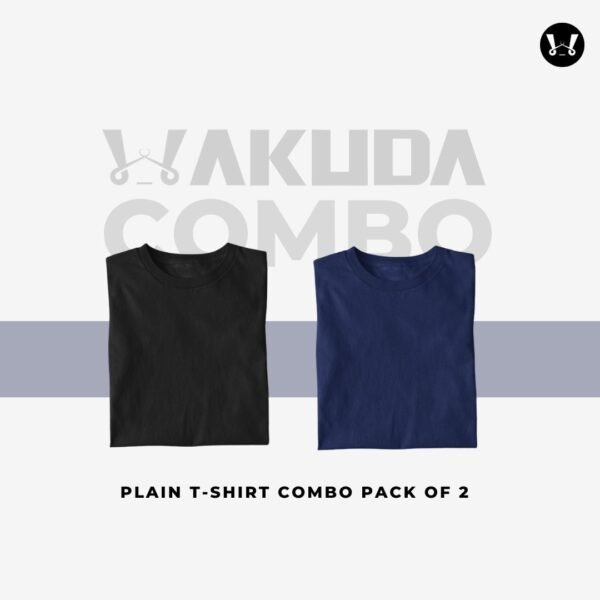 Black, Blue  - Pack of 2, Round Neck Combo - Half Sleeve - Wakuda
