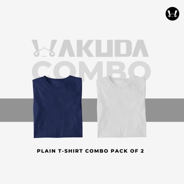 Blue, White- Pack of 2, Round Neck Combo - Half Sleeve - Wakuda