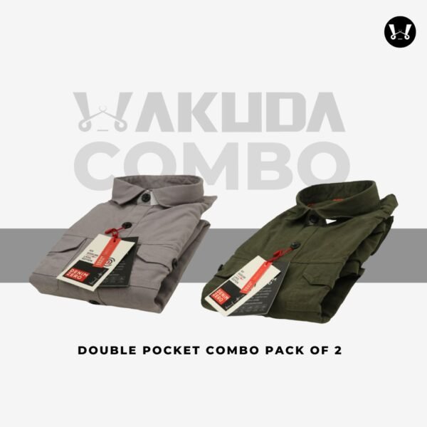 Grey, Olive Green - Pack of 2, Double Pocket Combo - full Sleeve - Wakuda