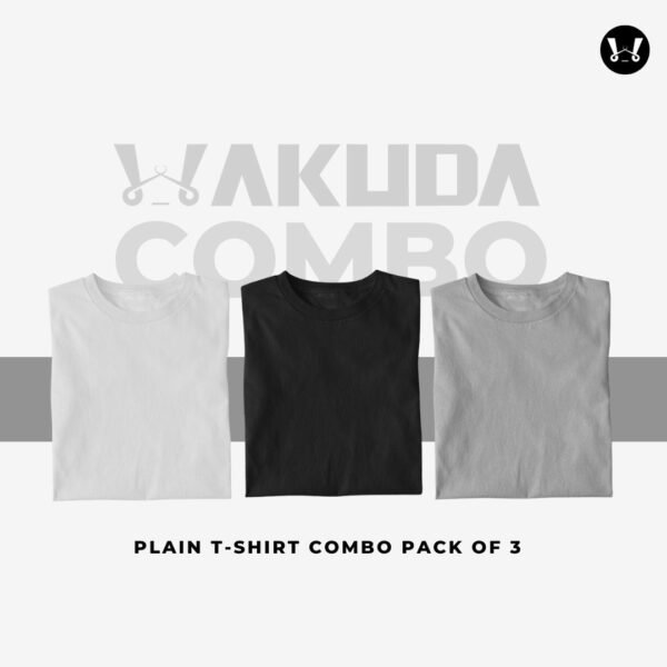 White, Black, Grey - Pack of 3, Round Neck Combo - Half Sleeve - Wakuda