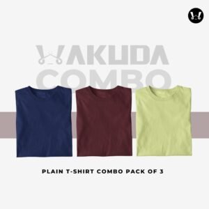 Blue, Merun, Yellow - Pack of 3, Round Neck Combo - Half Sleeve - Wakuda