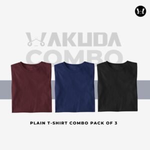 Merun, Blue, Black  - Pack of 3, Round Neck Combo - Half Sleeve - Wakuda