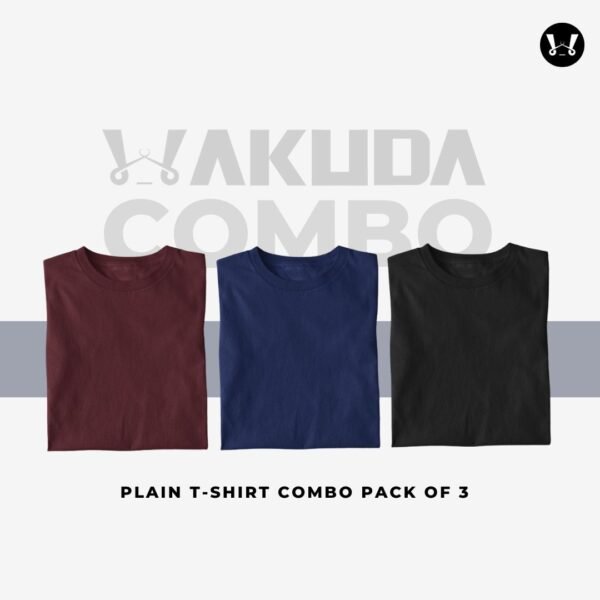 Merun, Blue, Black  - Pack of 3, Round Neck Combo - Half Sleeve - Wakuda